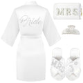 Personalized Initial Wedding Bride Slippers, Bridal Shower Gifts, to Be Gifts, Robe Hair Clip MRS Makeup Bag