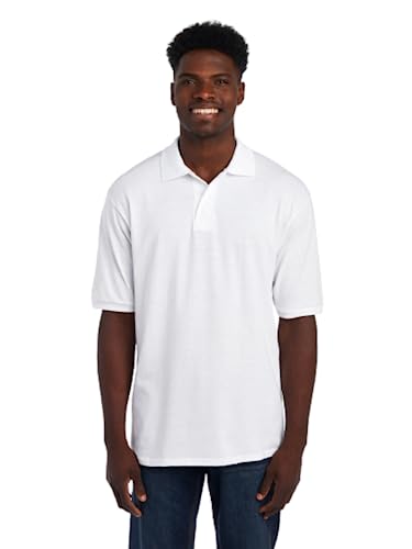 Jerzees Men's SpotShield Stain Resistant Polo Shirts (Short & Long, Short Sleeve-White, Small