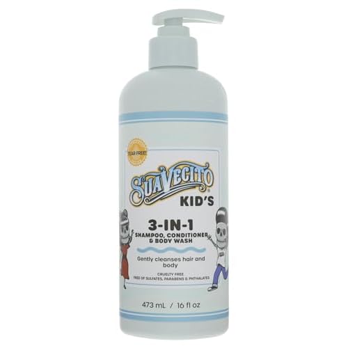 Suavecito Kid's 3-in-1 Shampoo, Conditioner, & Body Wash Milk & Honey Scent 16 oz Pump Bottle - Clinically Tested Cruelty Free Formula Free of Sulfate, Parabens, & Phthalates Ensuring No Tears