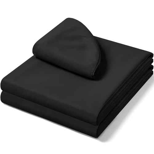 Comfyanno Massage Table Sheets Sets, 3 Pcs Professional Microfiber Massage Bed Cover Sheets, Soft, Light-Weight, Stain & Wrinkle Resistant, Includes Flat & Fitted Sheet, Face Cradle Cover - Black