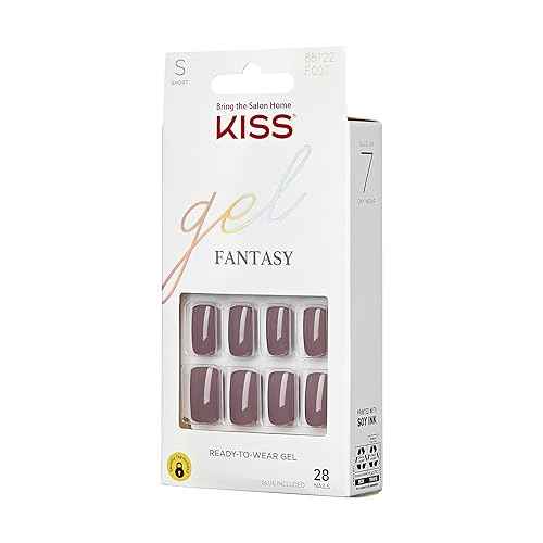 KISS Gel Fantasy, Press On Nails, Nail glue included, 'Temporary Feels', Gray, Short Size, Squoval Shape, Includes 28 Nails, 2g Glue, 1 Manicure Stick, 1 Mini file