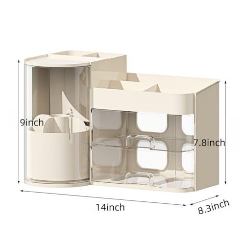 Large Cosmetic Organizer with Rotating Brush Holder & Drawers
