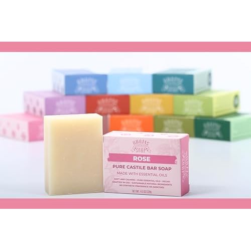 Adams Handmade Soap Rose Pure Castile Bar Soap ? 4.5 oz | Vegan, Cold Process, Essential Oils, 84% Organic, Fair Trade, No Additives, USA Made