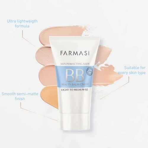 FARMASi Make Up BB Cream Beauty Balm, Full-Coverage Foundation, Concealer, Moisturizer BB Cream for All Skin Types, 1.7 fl. oz. / 50 ml (Light to medium)