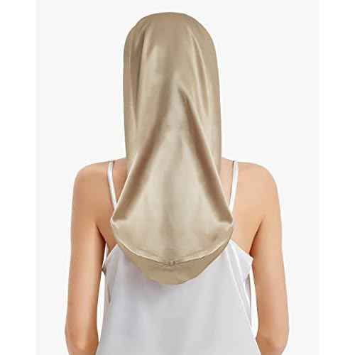 LILYSILK Mulberry Silk Sleep Cap 100% 19 Momme Long Silk Bonnet for Curly Hair, Night Cap for Sleeping, Silk Hair Wrap for Women Coffee