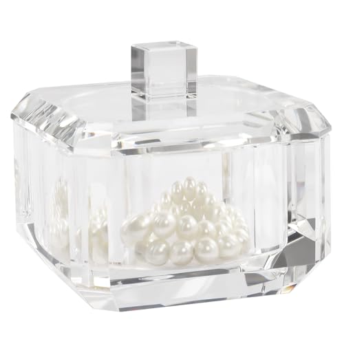 Crystal Candy Dish with Lid, Clear Candy Containers Desk Decor, Jewelry Box Candy Jar W 4" x H 3.5", Comes With Gift Box