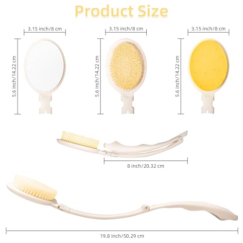 19" Long Handle Shower Brush Set with 3 Interchangeable Heads