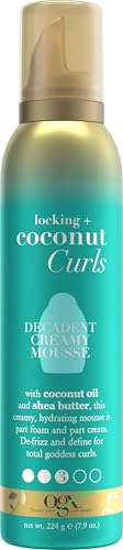 OGX Coconut Curls Decadent Creamy Mousse - Hydrating Hair Styling Foam, 7.9 oz