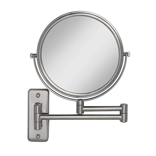 Zadro 7" Wall Mounted Wardrobe, Vanity Makeup Mirror with Magnification & Extending Arm (Large | 12.25" x 12" | 8X/1X, Satin Nickel)