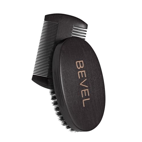Bevel Beard Brush and Comb Set for Men ? Natural Boar Bristle Brush & Pearwood Comb with Travel Pouch ? Beard Grooming Kit for Shaping, Soften & Detangling Mustaches
