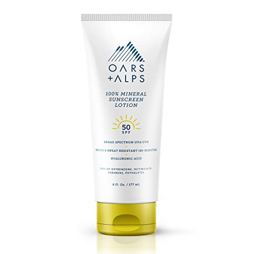 Oars + Alps SPF Mineral SPF Sunscreen Body Lotion, Infused with Hyaluronic Acid, Shea Butter, and Coconut Oil, Water and Sweat Resistant