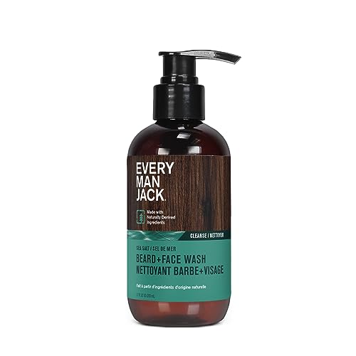 Every Man Jack Beard + Face Wash - Subtle Sea Salt Fragrance - Deep Cleans, Conditions, and Softens Your Beard and Skin Underneath - Naturally Derived with Coconut Oil, Glycerin, and Coconut - 6.7oz