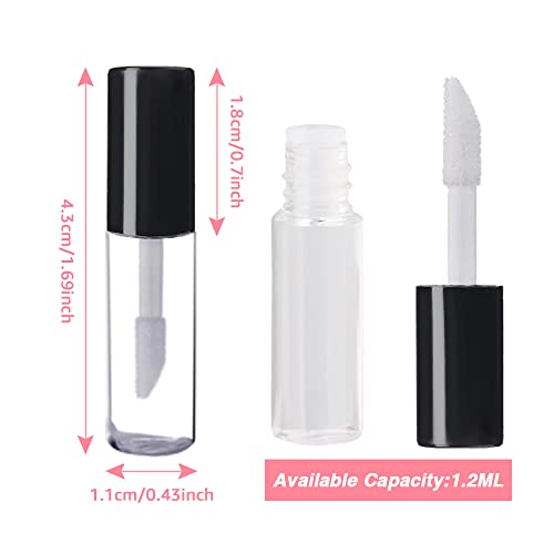 AMORIX 50pc 1.2ml Black Lip Gloss Tubes with Wand & Labels