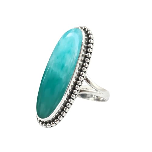 Amazonite Ring 925 Sterling Silver Oval Shape Ring Big Amazonite Ring For Women Handmade Gift Ring Statement Ring Scorpio Birthstone Gift For Her Green Gemstone Ring By NKG