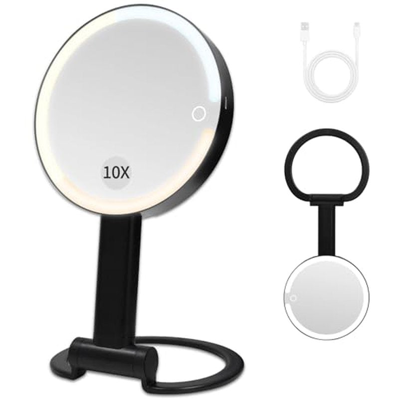 Lighted Makeup Mirror with 3 Color Modes & 10X Magnification - Portable