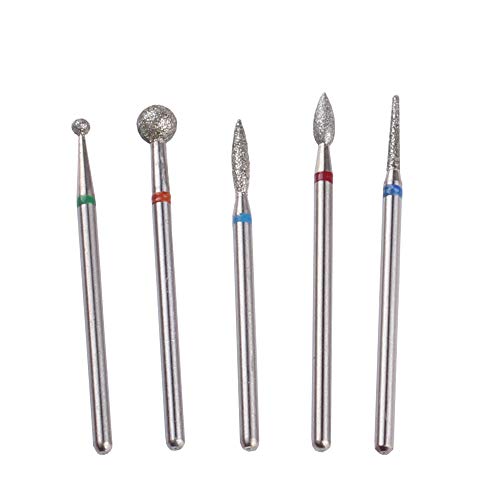 MZCMSL Diamond Cuticle Nail Drill Bits,5pcs Russian Manicure Drill Bits(Ball/Flame/Needle),3/32 Shank Cuticle Remover Bit Kit