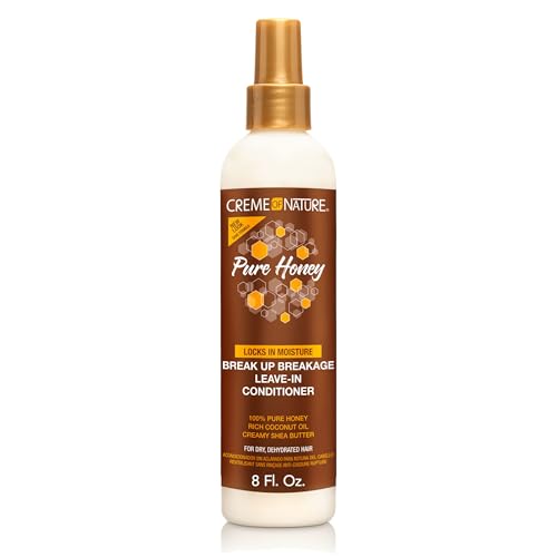 Creme of Nature Pure Honey Leave-In Conditioner, Moisture-Rich Detangler for Dry, Damaged Hair, With Coconut Oil & Shea Butter, Sulfate-Free Formula, 8 oz