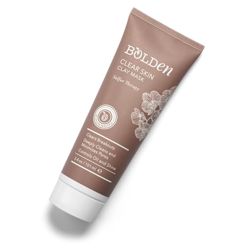 BOLDEN Clear Skin Clay Mask | Made with Sulfur for Deep Pore Cleansing & Preventing Breakouts | Pore Minimizer and Oil Reducer for Sensitive Skin | 3.5 fl oz