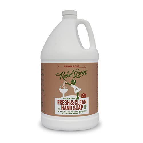 Rebel Green Liquid Hand Soap - Moisturizing Natural Bathroom & Kitchen Liquid Soap - Gentle Household Hand Wash with Cinnamon & Clove Scent - (1 Gallon Refill Bottle)