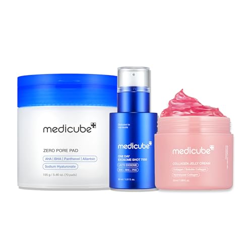 medicube Affordable Trio for Pore & Texture Care: Zero Pore Pads 2.0 and Zero Exosome Shot 7,500 PPM Spicule Facial Serum and Collagen Jelly Cream(50ml) | Korean Skincare Set, Gift Sets