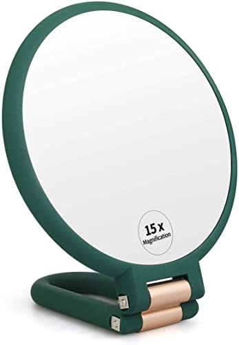 LHIUEM 1x 15x Magnifying Hand Held Mirror，Double Side Travel Mirror