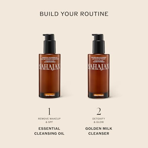 Sahajan Essential Cleansing Oil with Vitamin C + Squalane | Ayurvedic Gentle Clean Facial Cleansing Oil | All Skin Types, Sensitive Eyes | Remove Waterproof Makeup, SPF, Pollution | 4 oz