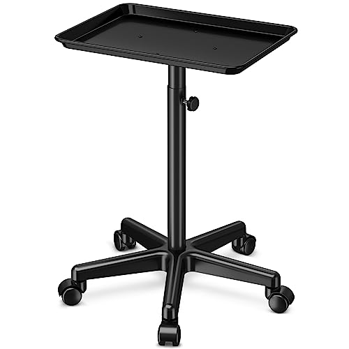 Adjustable Salon Rolling Tray on Wheels - Aluminum Trolley