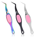 3PCS Reverse Tweezers, Cross Locking Tweezers Set, Stainless Steel Precision Curved Bent Straight Fine Tip with Soft Grip for DIY Craft, Jewelry Making, Eyelash Extensions, Beading