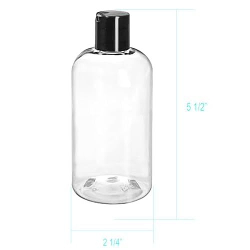 ljdeals 8 oz Clear Plastic Empty Bottles with Black Disc Top Caps, Squeezable Refillable Containers for Shampoo, Lotions, Cream and More, Pack of 2, BPA Free, Made in USA