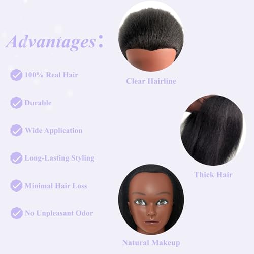 16" Black Mannequin Head with Real Hair for Braiding