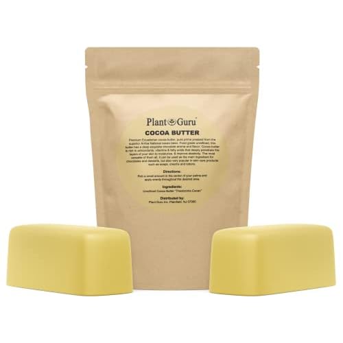 Plant Guru Raw Cocoa Butter 2 lbs. Bar - 100% Pure Natural Unrefined FOOD GRADE Arriba Nacional Cacao Bean, Great For Chocolate Making, Soap, Lip Balm and Moisturizer For DIY Body Butters