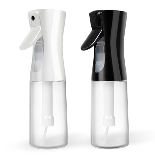 Fokneko 2 Pack Continuous Spray Bottles 6.8 oz/200ml - White & Black, Fine Mist for Hair, Plants, Cleaning, Pets