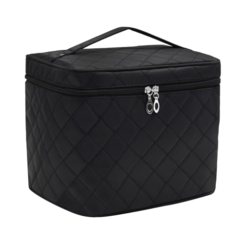 Makeup Bag Cosmetic Travel Bag Large Make Up Bag with Handle Zipper Makeup case Waterproof Cosmetic Pouch for Purse Makeup Brush Bags for Women Girls-Black