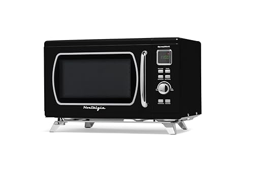 Nostalgia Retro Countertop Microwave Oven - Large 800-Watt - 0.9 cu ft - 12 Pre-Programmed Cooking Settings - Digital Clock - Kitchen Appliances - Metallic Red