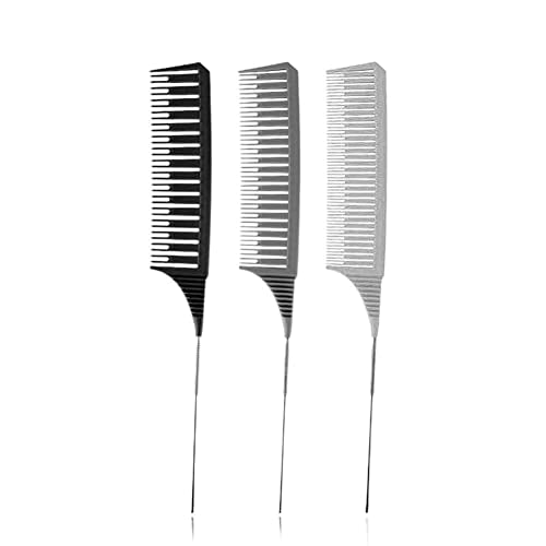 SKYPIA 3 Piece Professional Dyeing Hair Comb Set - Highlight Combs with Long Stainless Steel Rat Tail for Weaving and Styling (Black)