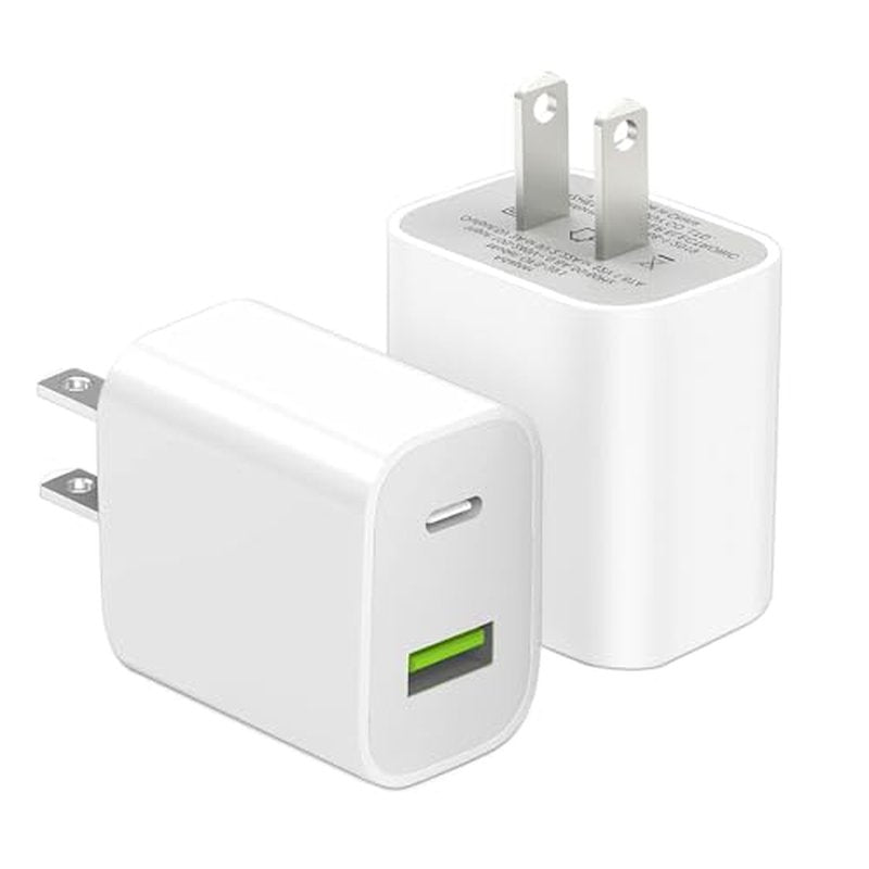 2 Pack USB-C Dual Port Wall Charger 20W Fast Charging