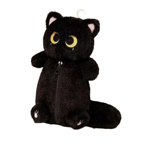ZQW Cute Kawaii Y2K Plush Furry Cat Kitten Pencil Case Pouch Makeup Bag - Plush Doll Organizer for Cosmetics and Accessories (Black)