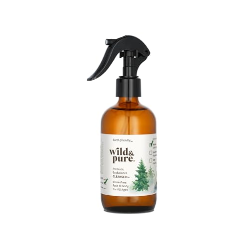 Wild & Pure EWG Verified All-Natural Spray Body Wash (8oz) | pH Balanced, Microbiome-Friendly & Plant-Based | No-Rinse Cleanser, Deodorizer, Moisturizer For Face, Hands, Body | Refillable Skincare