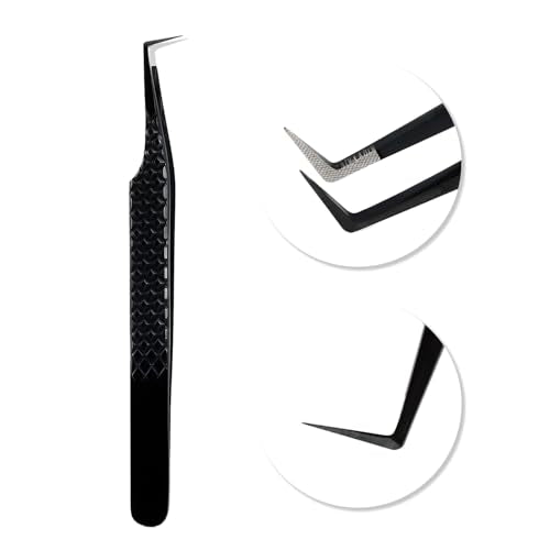 VAVALASH Black 90 Degree Lash Tweezers for Eyelash Extensions, Fiber Tip Precision, 1 PCS