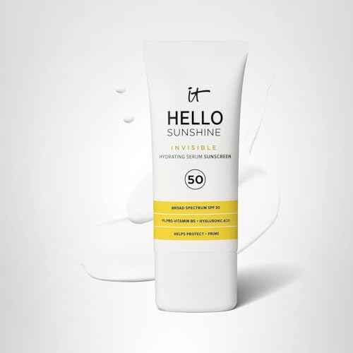 IT Cosmetics Hello Sunshine Invisible Sunscreen for Face SPF 50 - Sunscreen, Hydrating Serum & Makeup Primer - 1% Pro-Vitamin B5 & Hyaluronic Acid - HSA/FSA Eligible - No White Cast - 1.69 fl oz