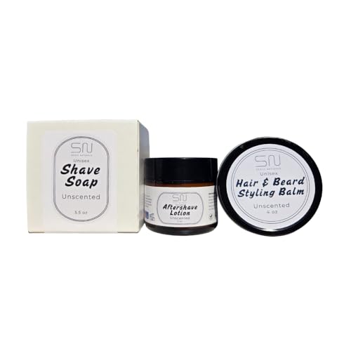 Seoul Naturals Unisex Shaving Kit, Unscented Soap Bar, Aftershave Lotion, and Hair & Beard Balm, 3-Piece Set, k beauty