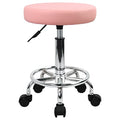 Pink PU Leather Rolling Stool with Footrest & Height Adjustment - Salon & Drafting Chair
