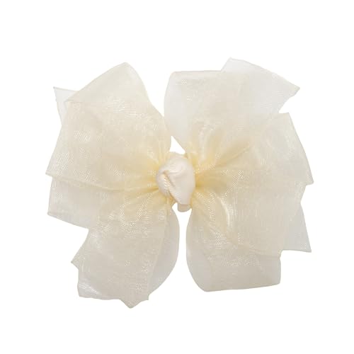 HAIRBOWS Girls' Double Organza Hair Bow with a Knot Wrap Center on a Clip, All Ages and Hair Types, 3 Inch Bow, Ivory