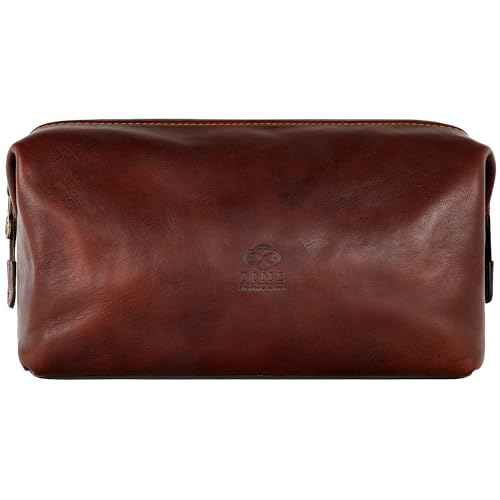 Time Resistance Leather Toiletry Bag Cosmetic Case Italian Classy Dopp Kit