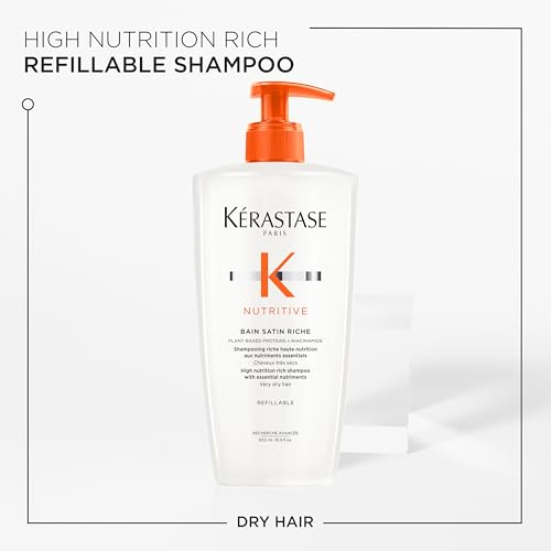 KERASTASE Nutritive Bain Satin Riche Shampoo | Cleanses & Deeply Replenishes Moisture | With Plant-Based Proteins & Niacinamide | For Medium to Thick to Dry Hair