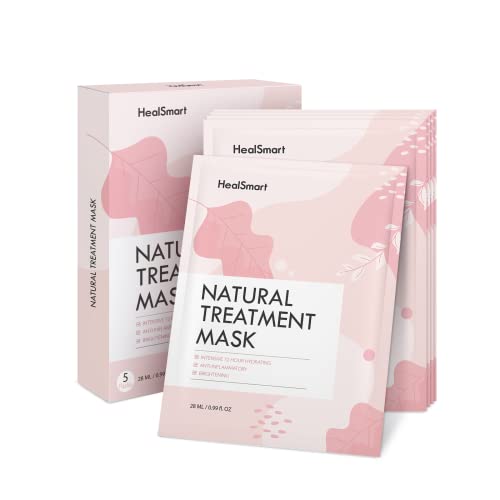 HealSmart Facial Mask, Intensive 72 Hour Deep Hydrating & Instant Brightening Face Sheet, Improve Skin Clarity and Radiance, for All Men Women Skin Types, High Capacity of 28ml/0.99oz (5 Pack)