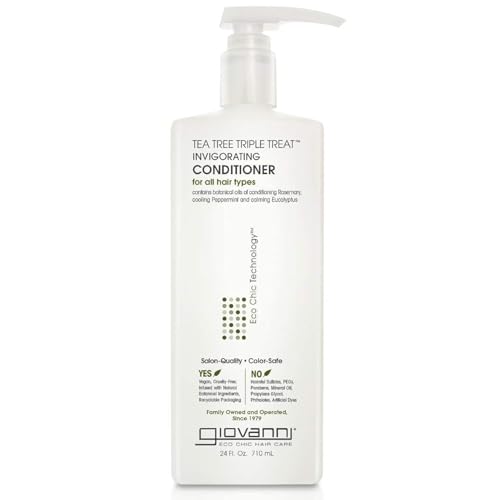 GIOVANNI Tea Tree Triple Treat Invigorating Conditioner - Cooling Peppermint, Eucalyptus, Rosemary, Helps Dry Flaking Scalp, Paraben Free, Helps to Moisturize, Smooth & Detangle - 24 oz (1 Pack)