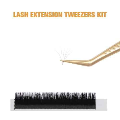 Lash Tweezers for Eyelash Extension, Professional Lash Extension Tweezer Set, High Precision Eyelash Tweezers for Volume Eyelash Extensions (Gold, 5PCS Set)