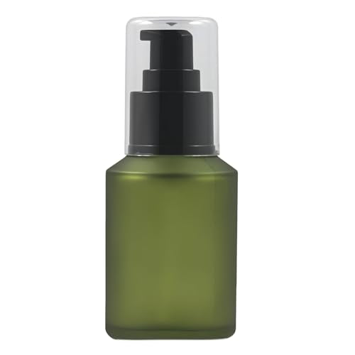60ml Green Frosted Glass Pump Bottle – Refillable Cosmetic Dispenser