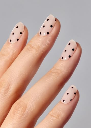 ohora Semi Cured Gel Nail Strips N Polka Noir – Salon-Quality, Long Lasting, Easy to Apply & Remove, Includes Nail Prep & Tools